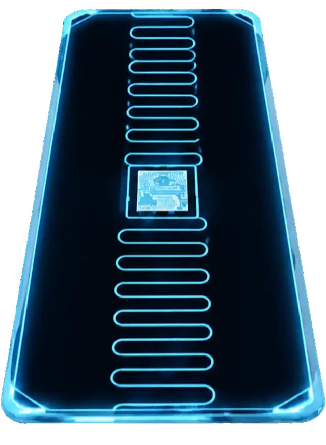 An RFID tag: the antenna coil and chip that identify a single textile
